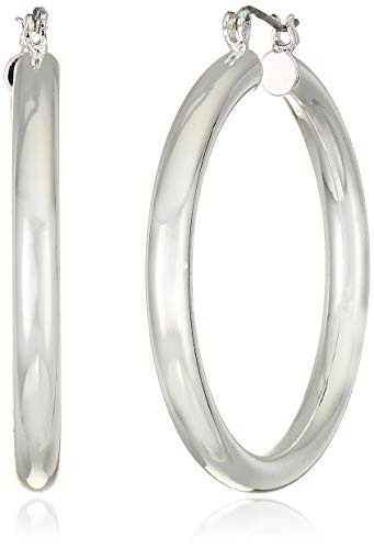 Nine West PE Round Tubular Hoop - 1.5in Big Earrings Silver Tone with Click-Top Closure, Large Metal Circle Earrings in Base Metal for Women, Lightweight & Stylish Design | Amazon (US)