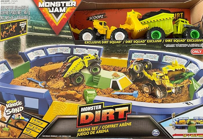 Monster Jam Dirt Arena Playset with Kinetic Sand, Exclusive Dirt Squad Vehicle (Scoopz), 2 lbs of... | Amazon (US)
