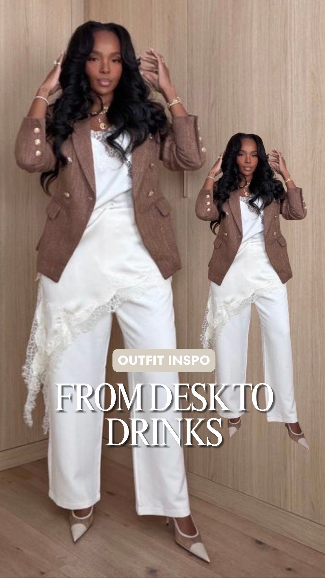 Scroll to shop! ✨ Everything from this look is linked below. 👇🏽

FROM DESK TO DRINKS 🤎 The kind of outfit that works overtime! A chocolate brown blazer layered over an ivory lace-trim look gives you polished workwear for the office and an elevated outfit for dinner or drinks after.

desk to drinks outfit, work to dinner outfit, office outfit ideas for women, elevated workwear, chic business casual outfit, chocolate brown blazer, brown blazer outfit, ivory trousers outfit, white trousers for work, lace trim top, neutral workwear, fall office outfits, petite workwear, sophisticated fall outfit, day to night outfit

Wearing: Size Small/4 | 5’4” | 140 lbs | 34D-27-40

Download the FREE LTK app & follow @kirasfashionfinds to shop all my daily finds.

#LTKPetite #LTKWorkwear #LTKStyleTip