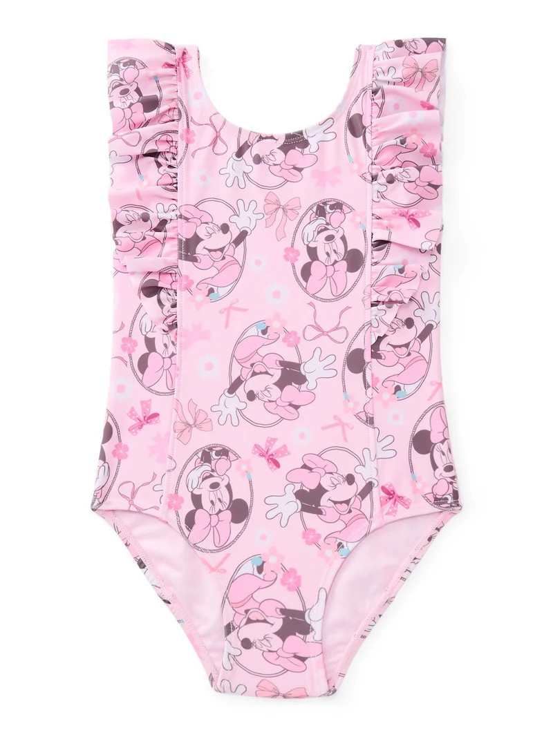 Disney Minnie Mouse Toddler Girls One Piece Swimsuit with Ruffle Details, Coquette, Sizes 12M-5T | Walmart (US)