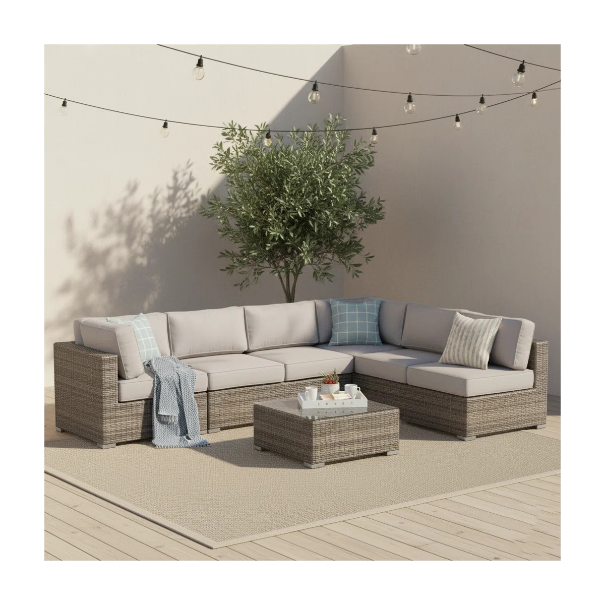 Estes Wicker Fully Assembled 6 - Person Seating Group with Sunbrella Cushions | Wayfair North America