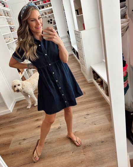 In a small denim dress, Star headband, sandals and accessories for patriotic outfit from amazon - fits TTS.

#LTKunder50 #LTKstyletip #LTKSeasonal