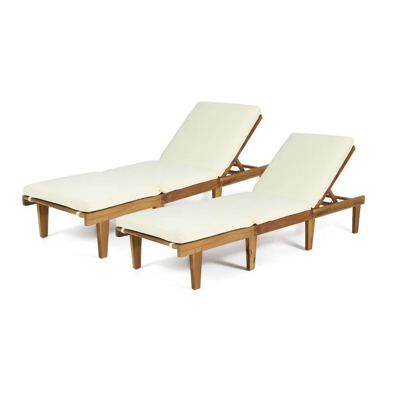 Dellwood 78.74" Long Reclining Acacia Chaise Lounge Set with Cushions (Set of 2) | Wayfair North America