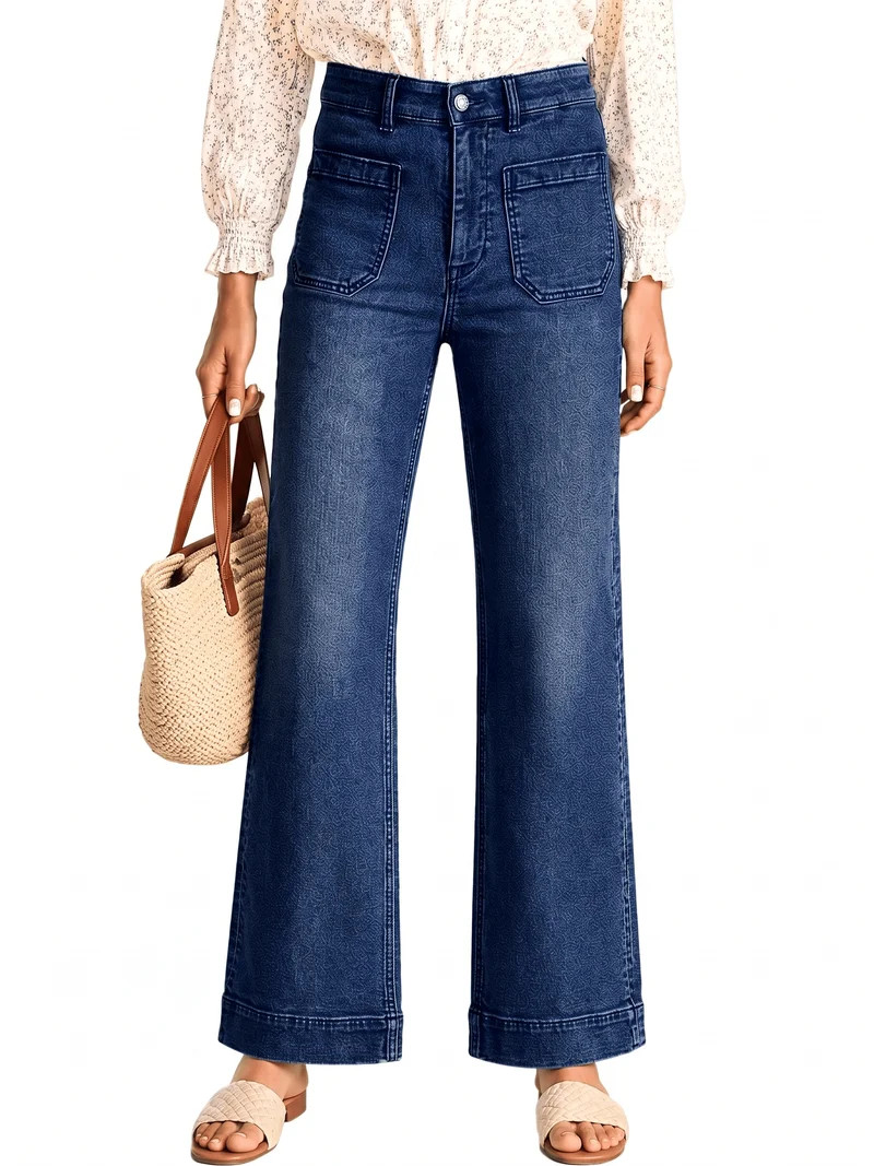 DOKOTOO Women's Wide Leg Jeans High Waisted Stretchy Straight Leg Denim Pants with Pockets Loose ... | Walmart (US)