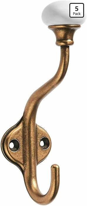 CHIVS Coat Hooks- 5 Pack Antique Brass Wall Hooks, Ceramic Coat Hooks, Decorative Wall Mounted To... | Amazon (US)