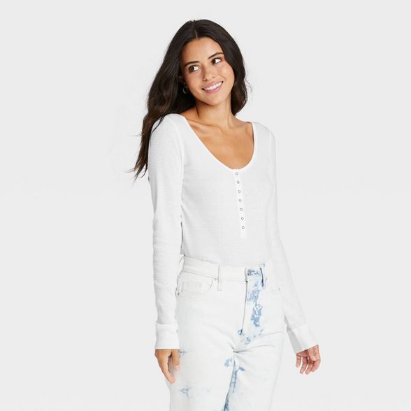 Women's Long Sleeve Henley Neck Pointelle Shirt - Universal Thread™ | Target