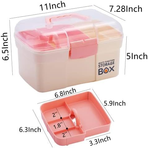 Kinsorcai 11'' Plastic Box Organizer with Removable Tray, Sewing Box Organizer, Art & Craft Storage  | Amazon (US)