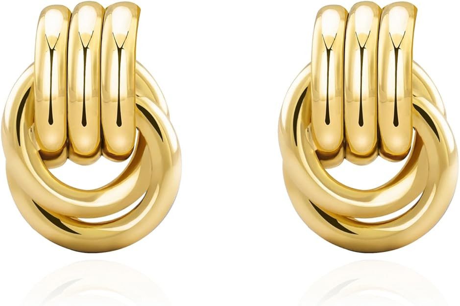 Chunky Small Knot Earrings Gold Silver Geometric Earrings for Women Dainty Gold and Silver Plated... | Amazon (US)