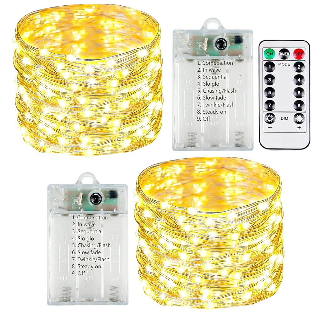 2 Pack Fairy Lights Battery Operated with Remote Control Timer, LED String Lights Outdoor Indoor,... | Amazon (US)