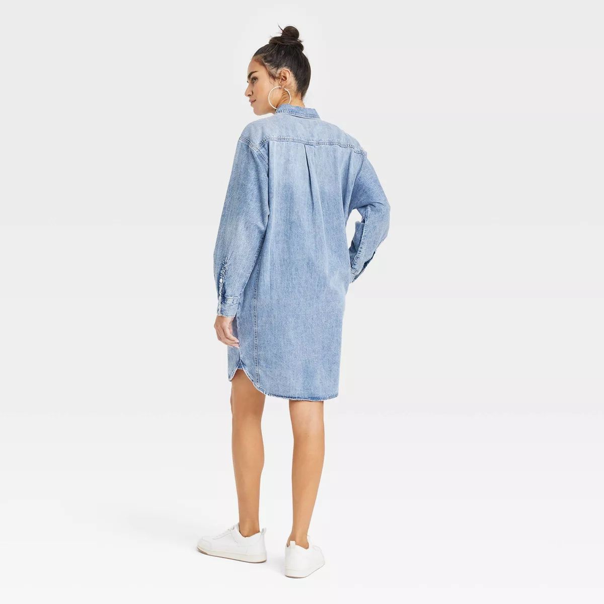 Women's Long Sleeve Mini Shirtdress - Universal Thread™ Indigo L | Target