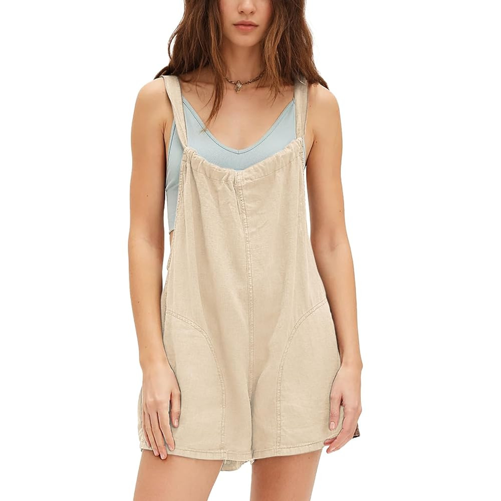 Rompers for Women Casual Sleeveless Adjustable Tie Strap Linen Overalls Summer Beach Short Jumpsu... | Amazon (US)