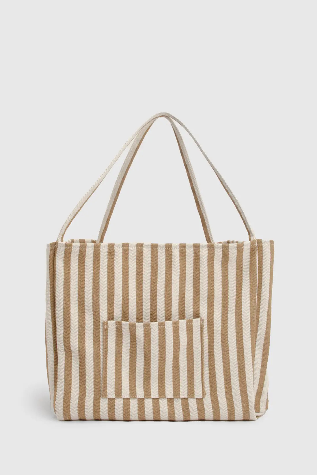 Beige Striped Pocket Detail Beach Bag | Boohoo USA | boohoo (US & Canada)