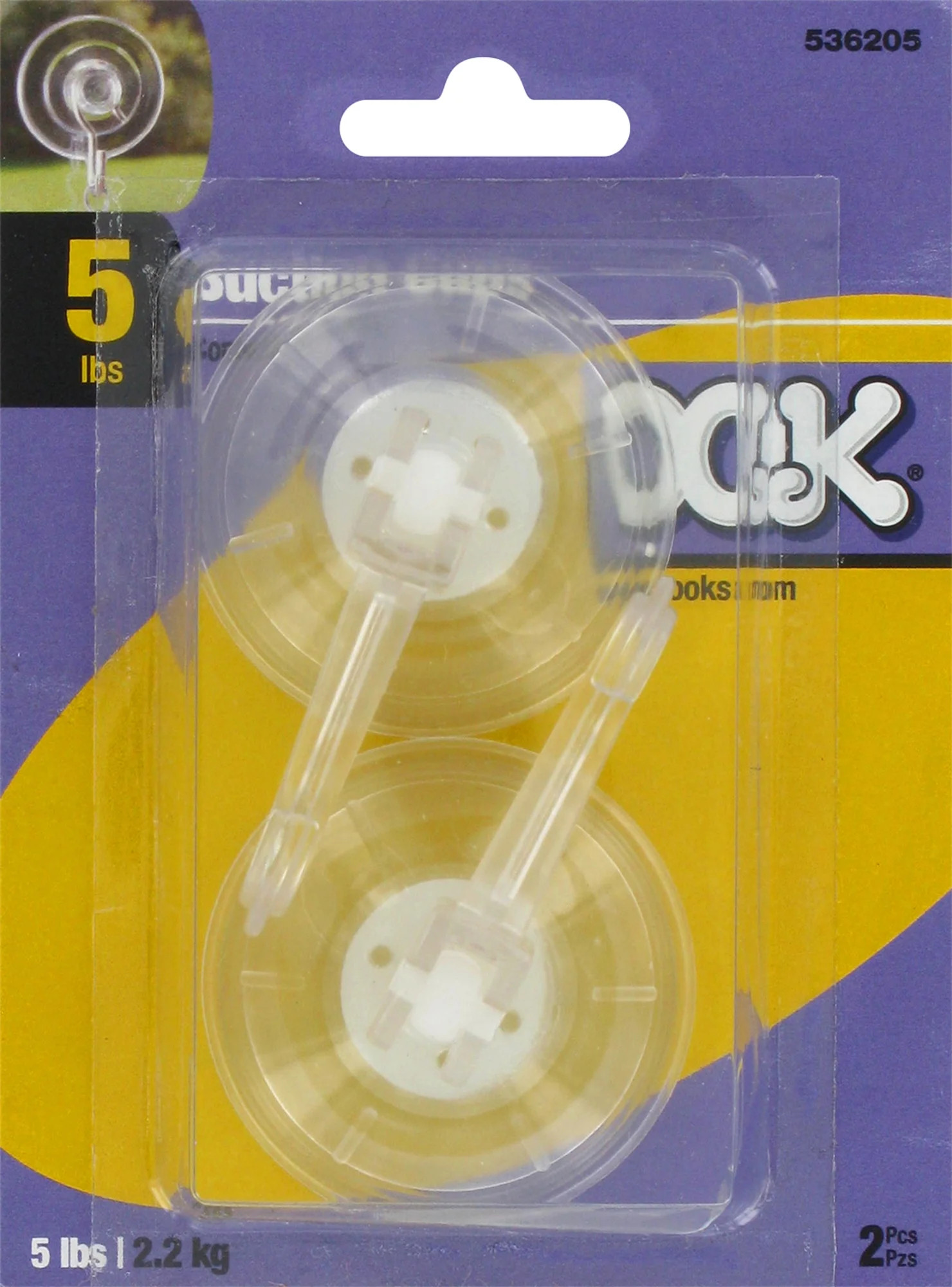 OOK Large Pressure-Mount Suction Cup Hooks, Clear (5lb) 2 Pack | Walmart (US)