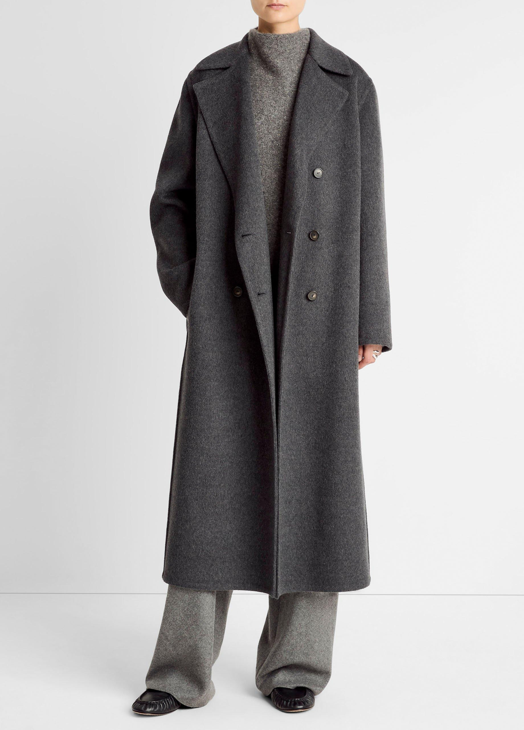 Women's Wool-Blend Double-Breasted Long Coat, Charcoal, Size S Vince | Vince LLC