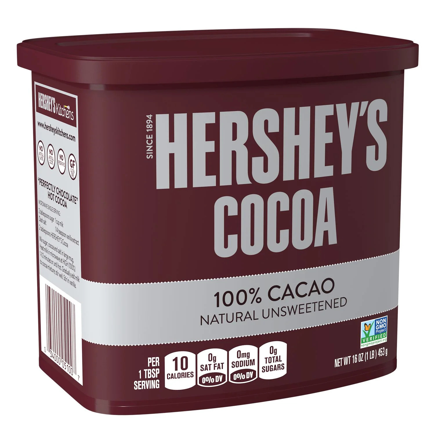 HERSHEY'S, Naturally Unsweetened Sugar Free Cocoa, Gluten Free Baking Supplies, 16 oz, Container ... | Walmart (US)