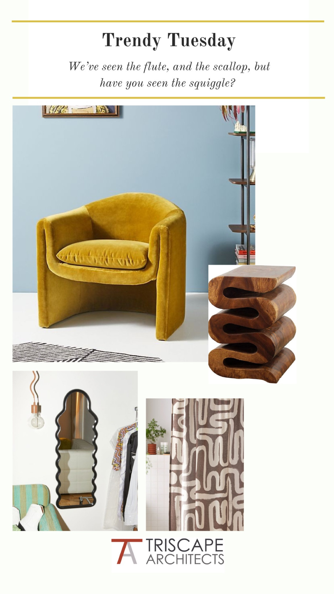 We’ve seen the fluted and scalloped design trends, but have we seen the squiggle.  Based on new trend reports you’ll be seeing a lot more of it.  Are you a fan?  Where do you think it could most apply?

#designtrend #designinspo #interiordecor #trendalert 

#LTKstyletip #LTKunder100 #LTKhome