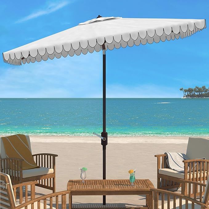Safavieh PAT8310E Outdoor Venice White and Black 6'6" x 10' Rectangle Crank UV Protected Umbrella | Amazon (US)