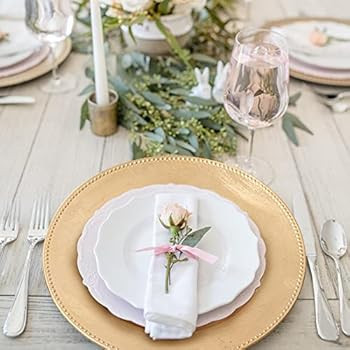 MAONAME Foil Gold Charger Plates with Beaded, 13" Plate Chargers for Dinner Plate, Plastic Round ... | Amazon (US)