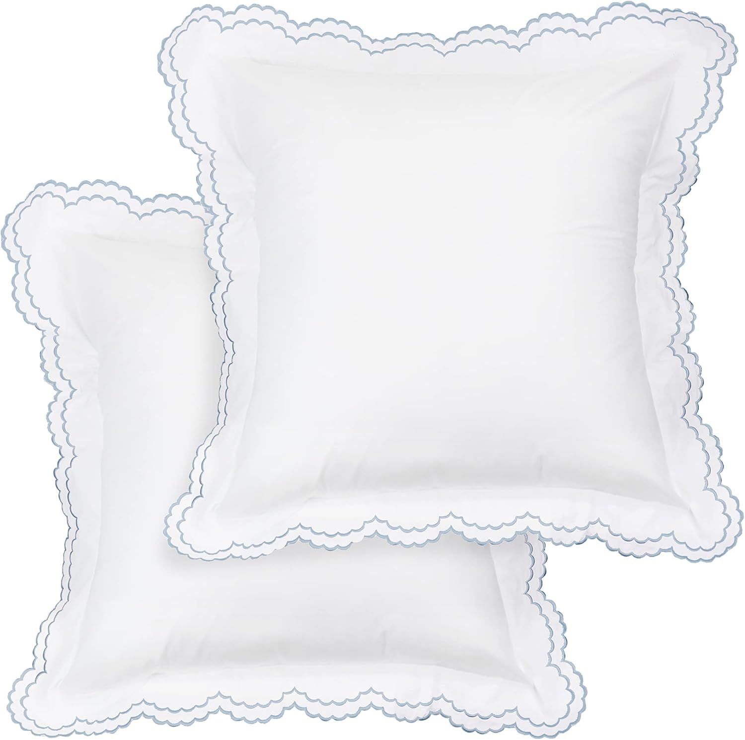 Mélange Home 300 Thead Count Percale Cotton Blue Double Scalloped Embroidered on White, Euro Cov... | Amazon (US)