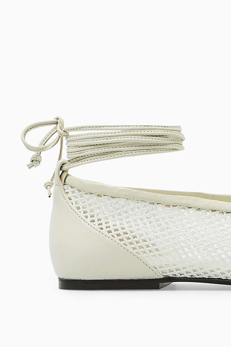 LEATHER-TRIMMED MESH BALLET FLATS - White - Shoes - COS | COS (US)