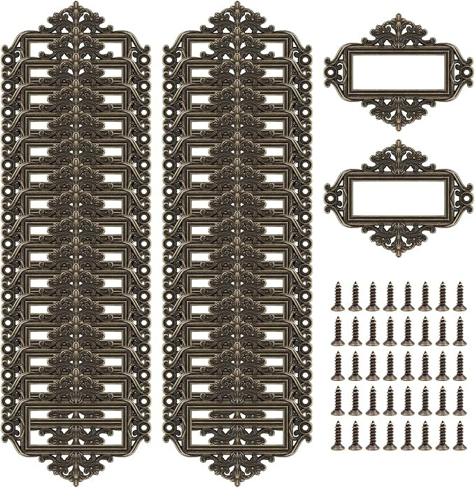 Zorveiio 24pcs Antique Bronze Lace-up Label Holder, Business Tag Label Frame Card Slot for Shelve... | Amazon (US)