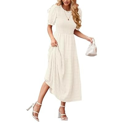 dowerme Womens Summer Dresses 2026 Casual Puff Short Sleeve Crewneck Sm… | Amazon (US)