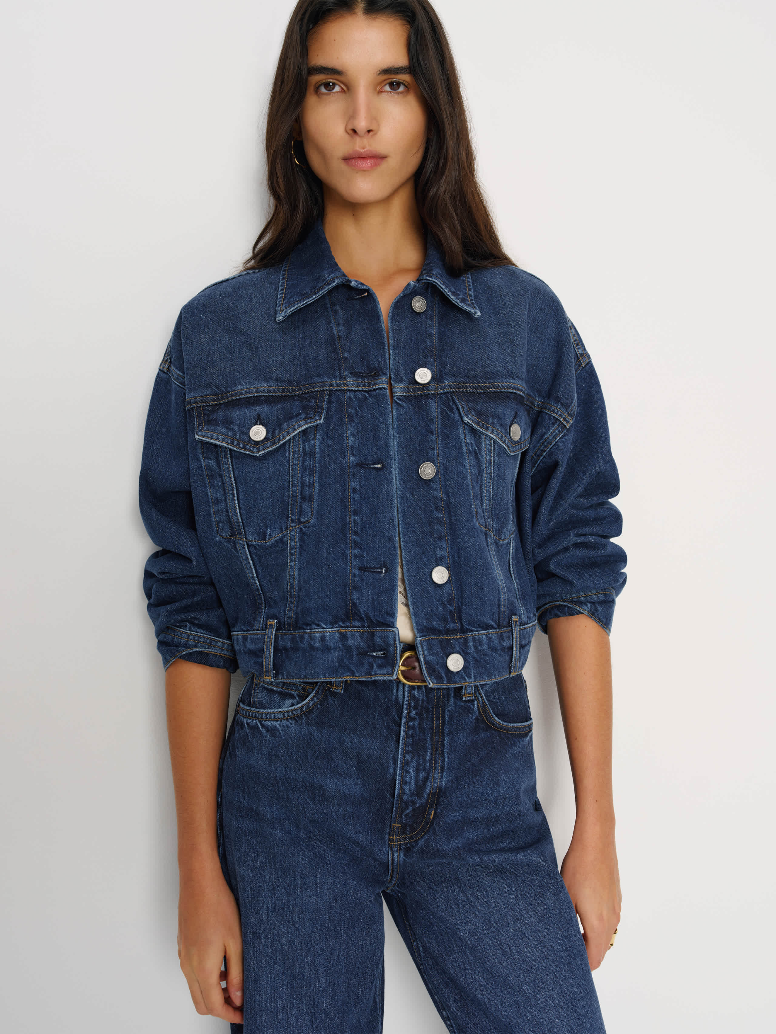 Reformation Jori Cropped Denim Jacket Blue Small | Reformation (Global)