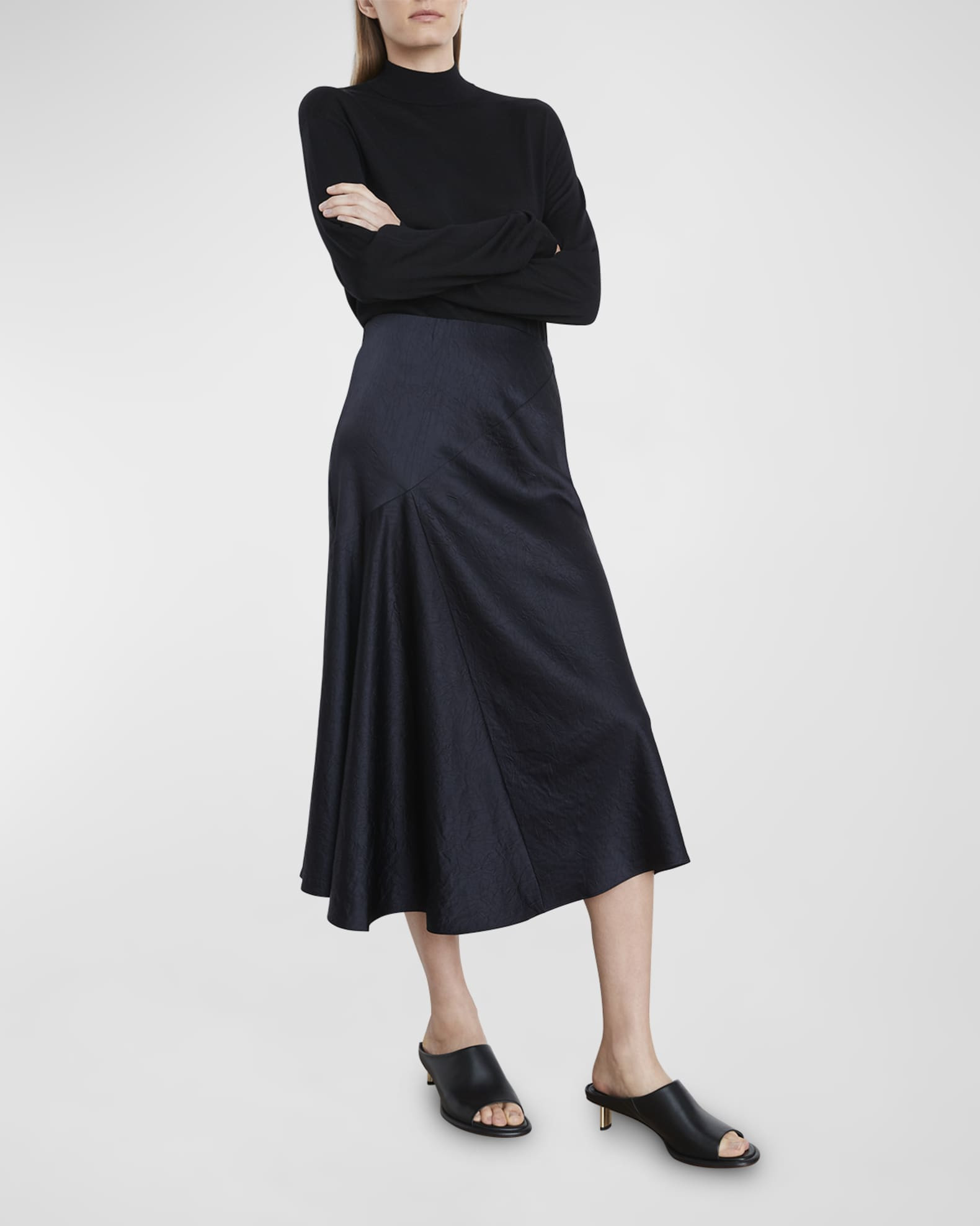 Draped Crushed Satin Midi Slip Skirt | Neiman Marcus