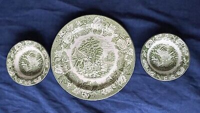 3 Pc Woods Ware English Scenery Green Transfer Smooth Edge 1 Plate, 2 Fruit Bowl  | eBay | eBay US