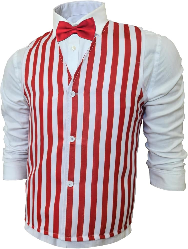 Adults Red & White Striped Costume Vest - Barbershop Quartet Bartender Tapper | Amazon (US)