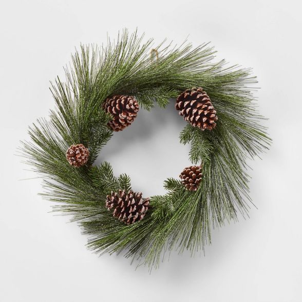 22in Unlit Iced Long Needle and Pinecone Artificial Christmas Wreath - Wondershop&#8482; | Target