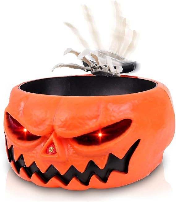 XIMISHOP Animated Halloween Skull Bowl, Halloween Pumpkin Candy Bowl Dish with Creepy Moving Skel... | Amazon (US)