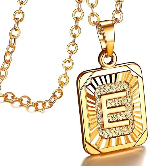 FOCALOOK Initial Necklaces Square/Hexagon Shaped Momogram Charms 18K Yellow Gold/White Plated Alp... | Amazon (CA)