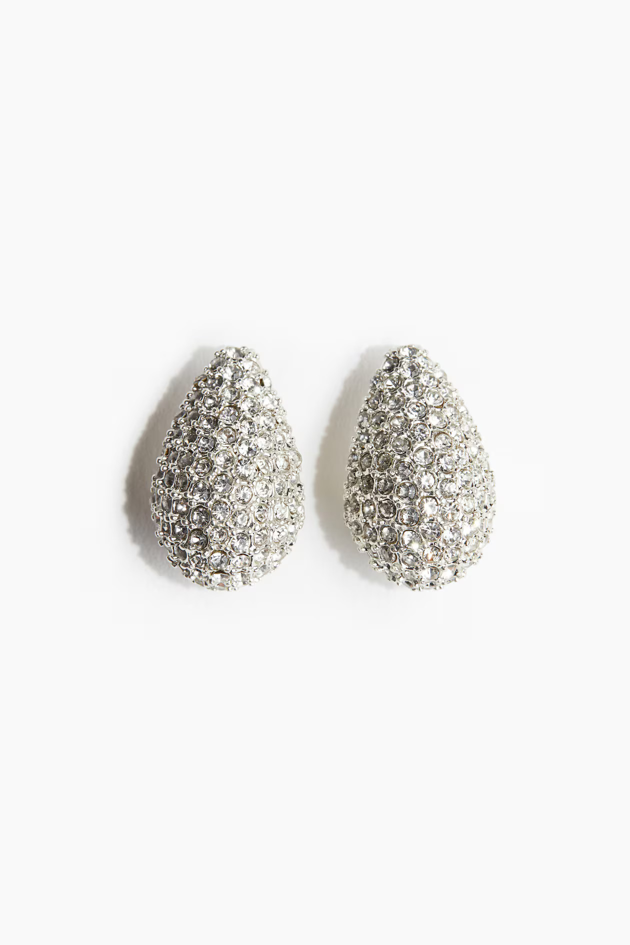 Rhinestone-decorated dome earrings - Silver-coloured - Ladies | H&M GB | H&M (UK, MY, IN, SG, PH, TW, HK)