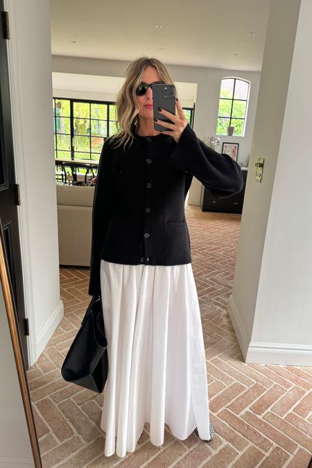 Fitted cardigan + white cotton maxi skirt + crystal ballet flats | workwear outfit | office idea | lunch outfit | 

#LTKstyletip #LTKspring #LTKeurope