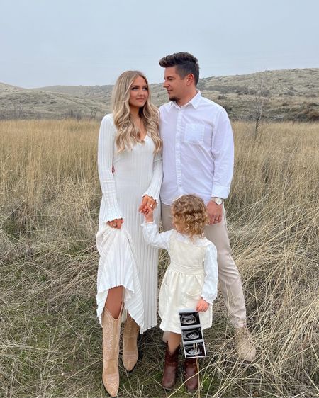 Long sleeved midi dress. White long ribbed flowy dress. Cowboy boots, tan beige nude suede cowgirl western boots. Toddler shoes girls cowboy boots brown leather 