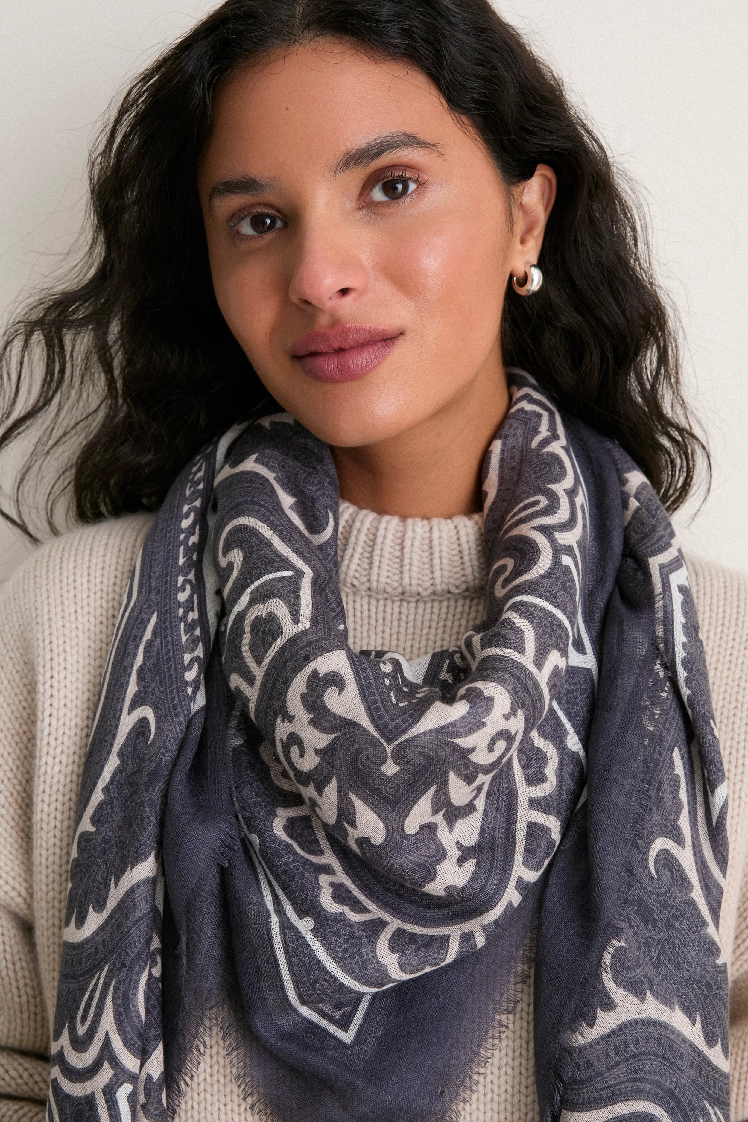 Navy Bandana Silk Cashmere Blend Large Scarf | Tuckernuck (US)