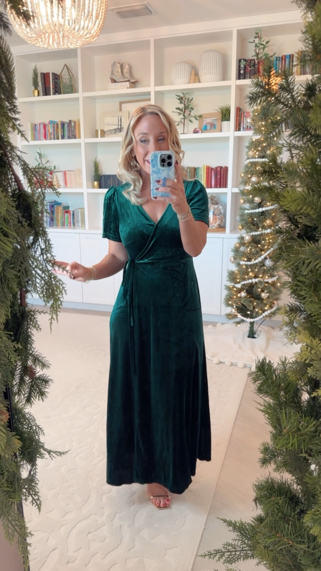 Short sleeve wrap maxi dress - size small. True wrap style. 
• gold heels - tts. 

#LTKHoliday #LTKSeasonal #LTKWatchNow