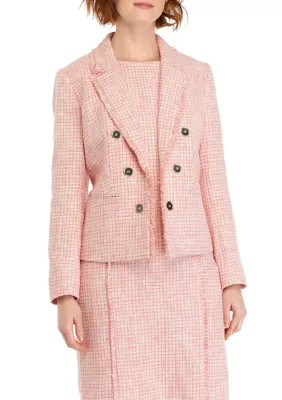 The Limited Women's Tweed Faux Double Breasted Jacket With Fringe, Peach, X-Large | Belk