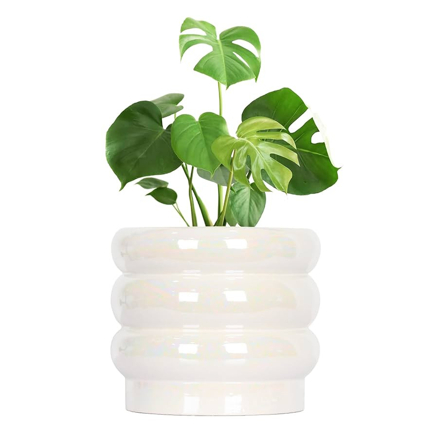 10 inch Ceramic Plant Pots for Indoor Plants, Rainbow Pearl Glaze Planter with Planters for Plant... | Amazon (US)