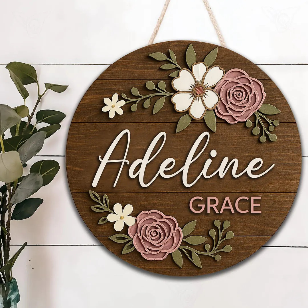Floral Name Sign for Nursery Decor – Personalized Wooden Name Signs for Nursery, Name Sign Flow... | Etsy (US)