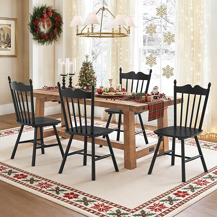 LUE BONA Black Dining Chairs Set of 4, Windsor Wooden Dining Chair with Thickened Backrest, Morde... | Amazon (US)