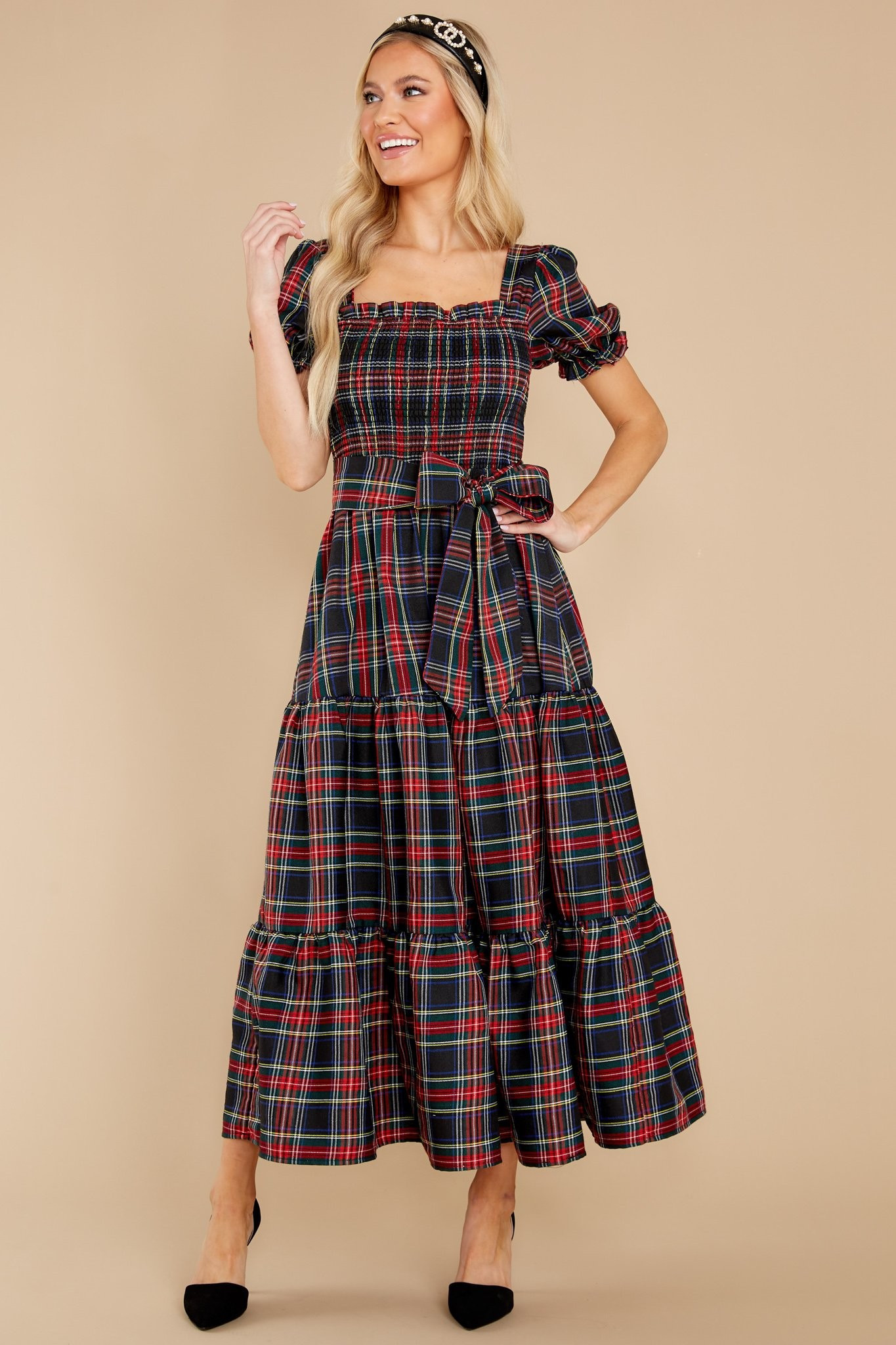 My Only Wish Black Multi Plaid Maxi Dress | Red Dress 