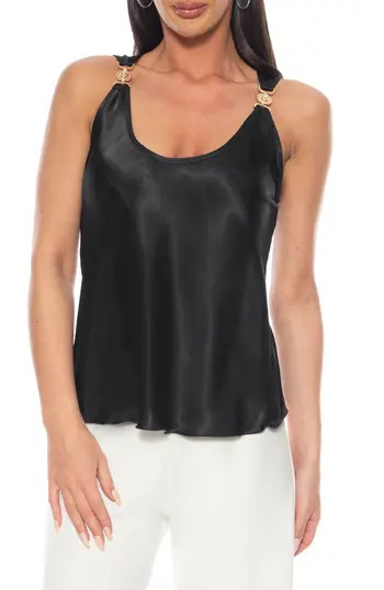 TASH AND SOPHIE Chain Strap Satin Top in Black/Gold at Nordstrom Rack, Size X-Large | Nordstrom Rack