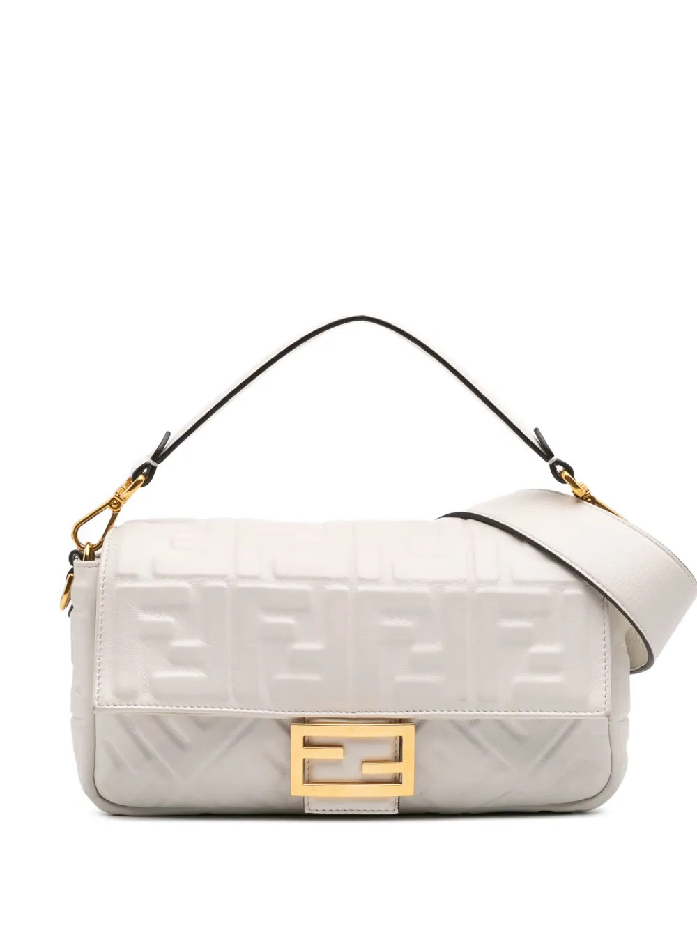Fendi Pre-Owned 2010-2024 Zucca Embossed Leather Baguette Satchel | White | FARFETCH AU | Farfetch Global