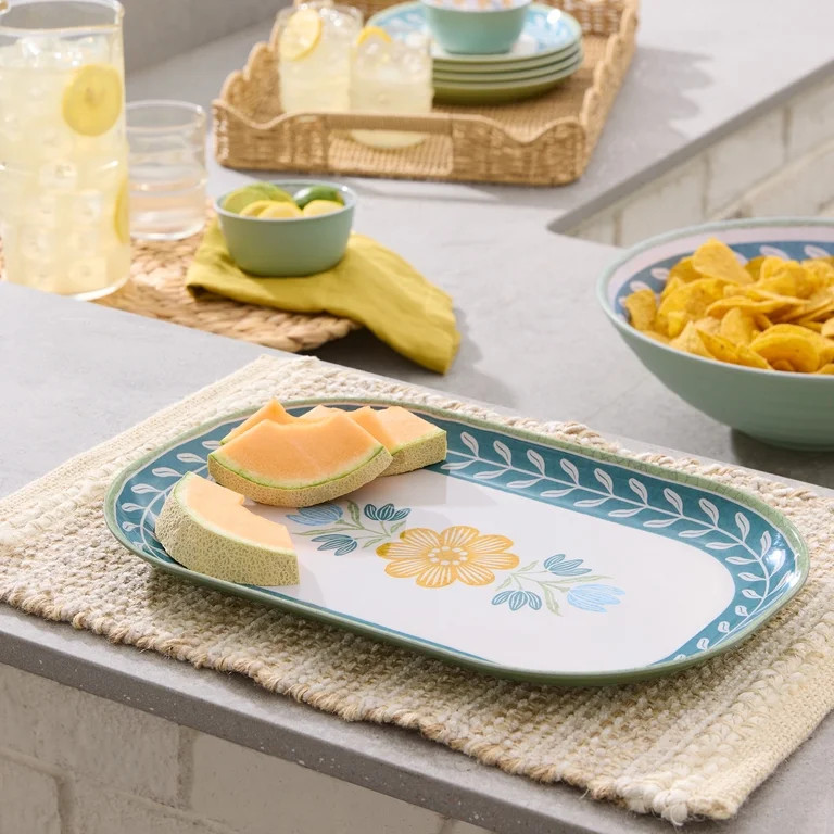 Better Homes and Gardens Bamboo Melamine Floral Serve Tray | Walmart (US)