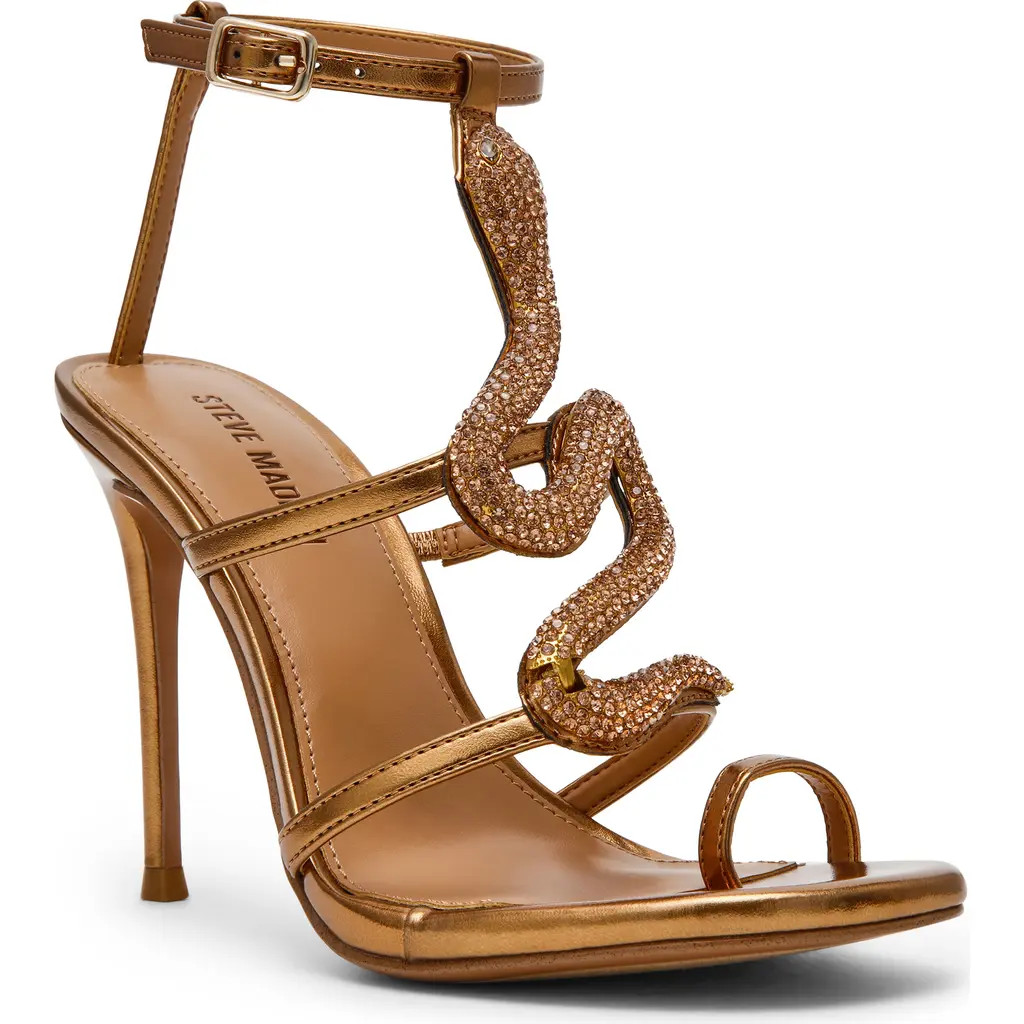 Steve Madden Python Crystal Snake Ankle Strap Sandal in Bronze at Nordstrom, Size 6 | Nordstrom