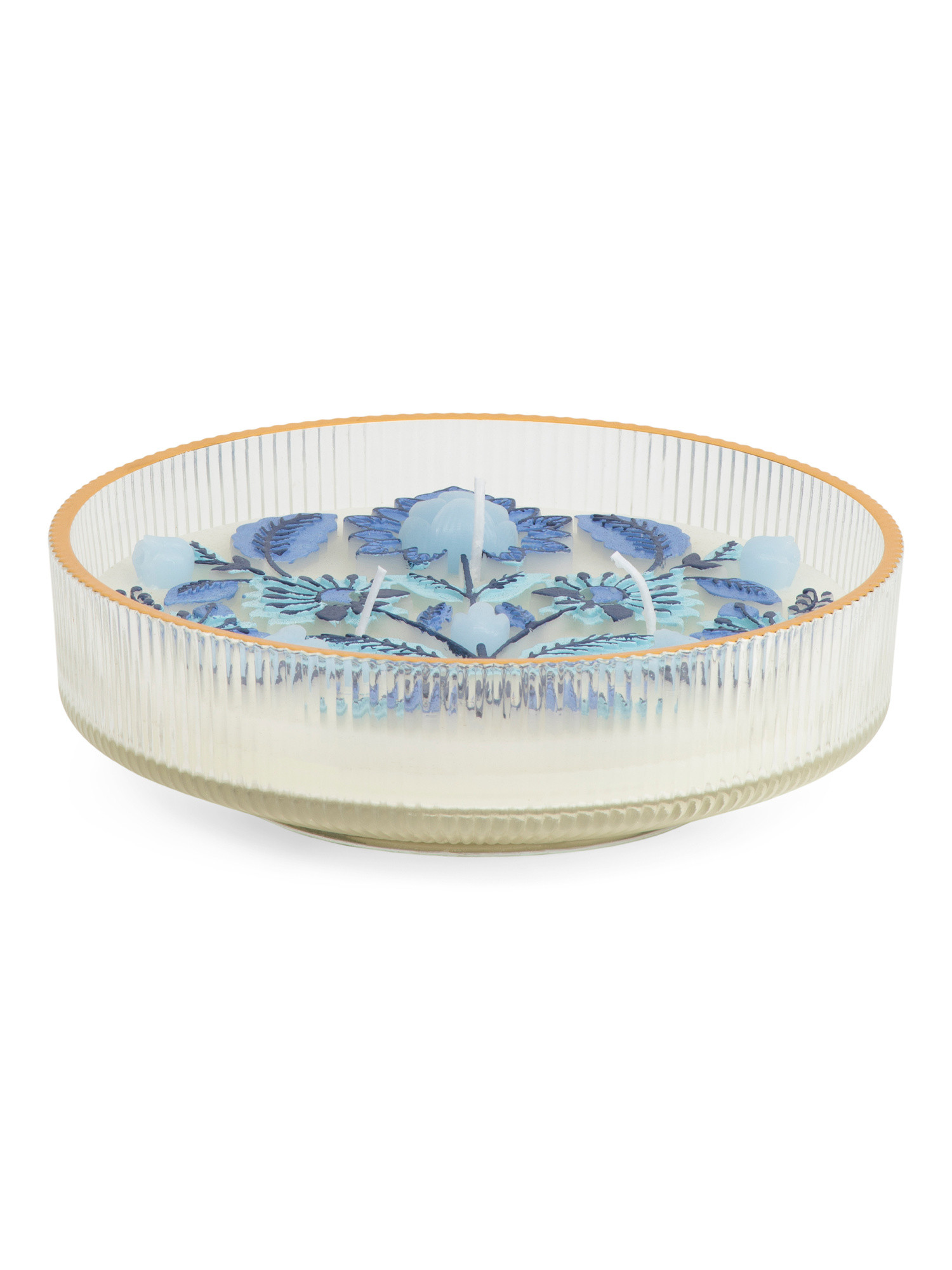 23.67oz Embossed Flowers In Glass Dish With Electroplated Rim Candle | TJ Maxx