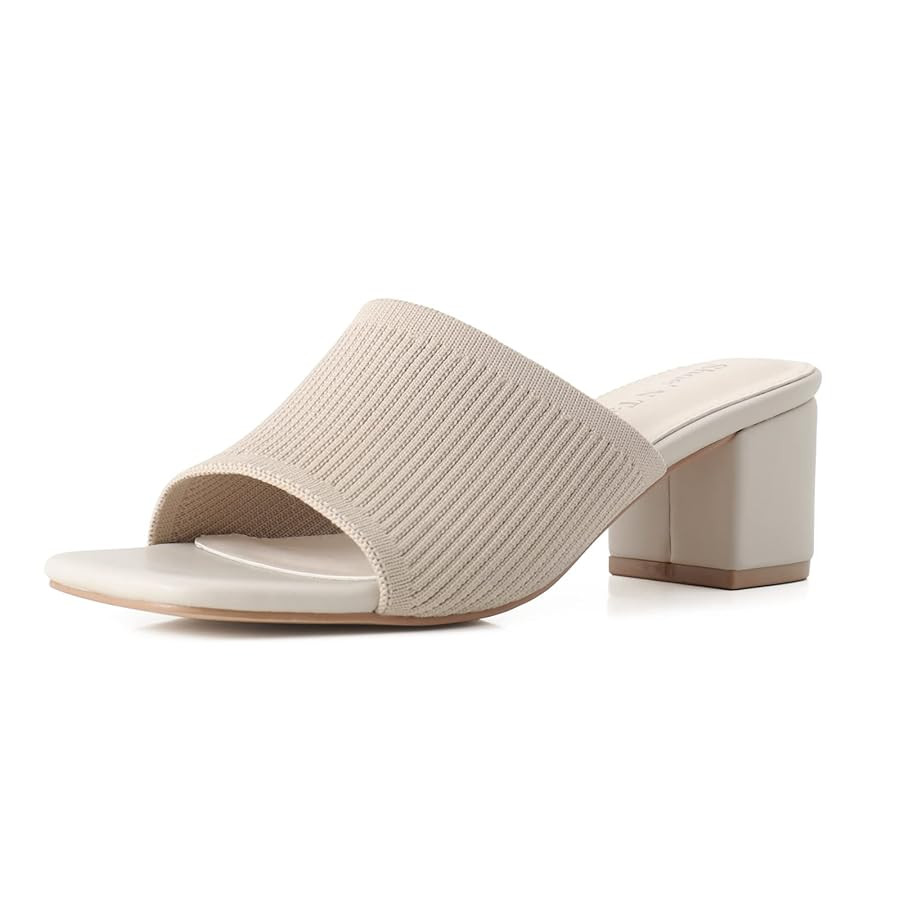 Shoe'N Tale Heeled Sandals For Women Square Open Toe Heeled Mules Chunky Block Low Heel Slip On S... | Amazon (US)