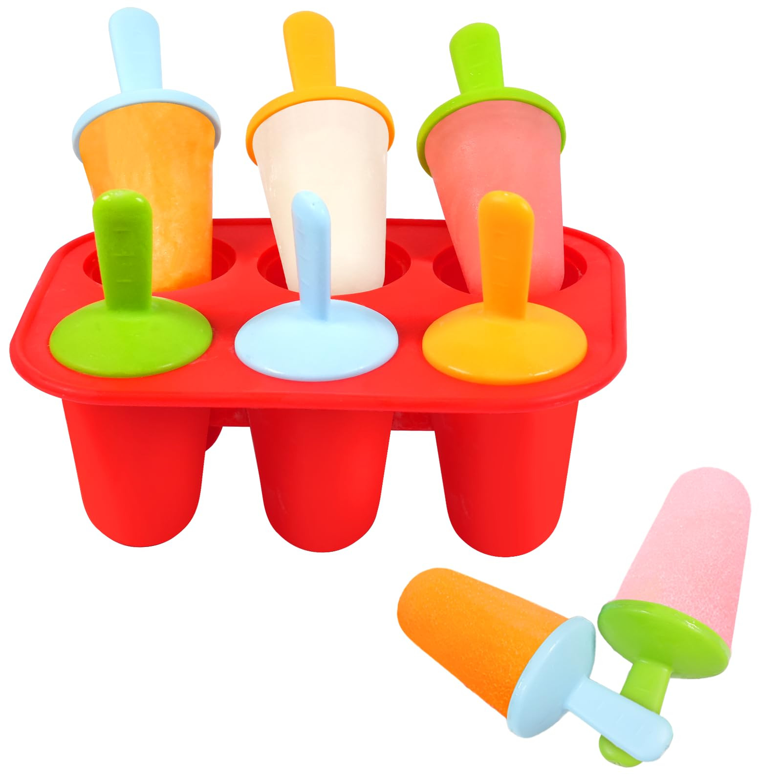 Miaowoof Silicone Popsicles Molds for Toddlers, 6-Cavity Non-BPA Premium Silicone Small Popsicle Molds, Ice Pop Mold with 6 Colorful Reusable Sticks for Kids (Red) | Amazon (US)
